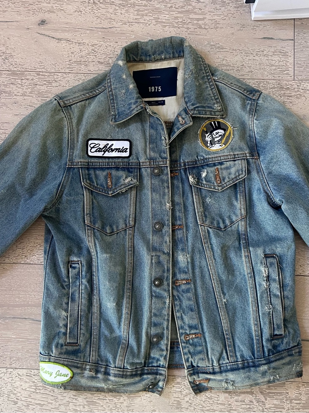 Oversized Vintage Denim jacket with embroidery and patch work.